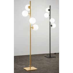 PIANTANA LINEARE 4 LUCI METALLO NERO E ORO CON SFERE BIANCHE IN VETRO LAMPADINE ATTACCO E14 MODERNA