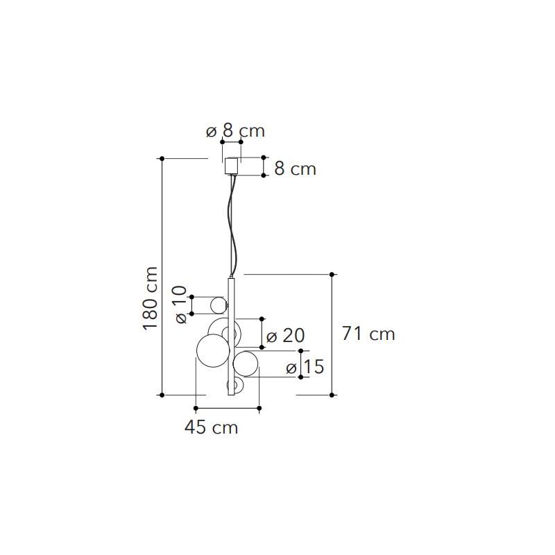 HERA SOSPENSIONE TUBOLARE 5 LUCI IN METALLO ORO CON SFERE IN VETRO BIANCO LAMPADINE ATTACCO G9 MODERNA