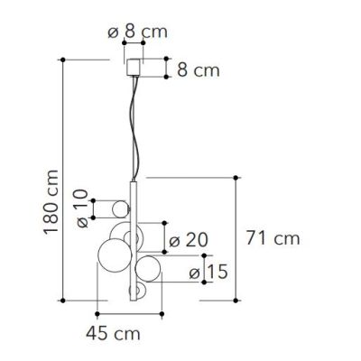 HERA SOSPENSIONE TUBOLARE 5 LUCI IN METALLO ORO CON SFERE IN VETRO BIANCO LAMPADINE ATTACCO G9 MODERNA