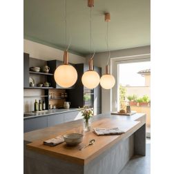 SOSPENSIONE SINGOLA IN METALLO ORO CON SFERA IN VETRO BIANCO LAMPADINA ATTACCO E27 DESIGN MODERNO