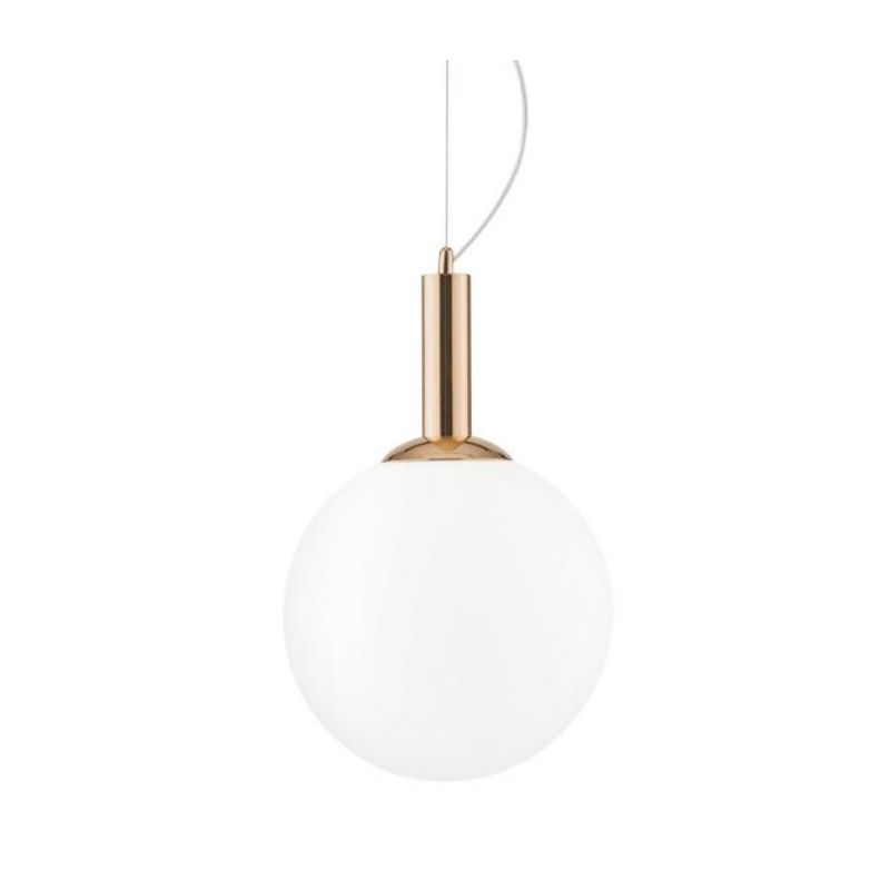 SOSPENSIONE SINGOLA IN METALLO ORO CON SFERA IN VETRO BIANCO LAMPADINA ATTACCO E27 DESIGN MODERNO