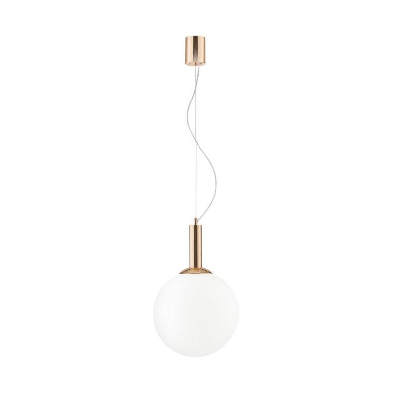 SOSPENSIONE SINGOLA IN METALLO ORO CON SFERA IN VETRO BIANCO LAMPADINA ATTACCO E27 DESIGN MODERNO