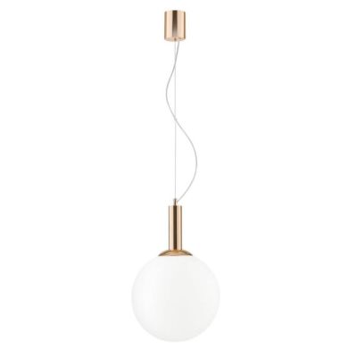 SOSPENSIONE SINGOLA IN METALLO ORO CON SFERA IN VETRO BIANCO LAMPADINA ATTACCO E27 DESIGN MODERNO