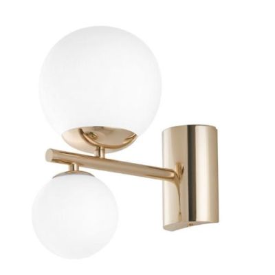 LAMPADA DA PARETE 2 LUCI METALLO ORO SFERE IN VETRO BIANCO LAMPADINE ATTACCO G9 DESIGN MODERNO