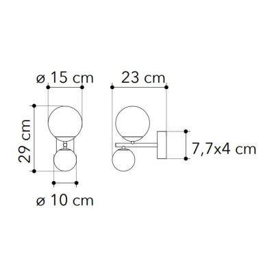 LAMPADA DA PARETE 2 LUCI METALLO ORO SFERE IN VETRO BIANCO LAMPADINE ATTACCO G9 DESIGN MODERNO