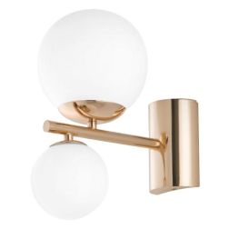 LAMPADA DA PARETE 2 LUCI METALLO ORO SFERE IN VETRO BIANCO LAMPADINE ATTACCO G9 DESIGN MODERNO 2