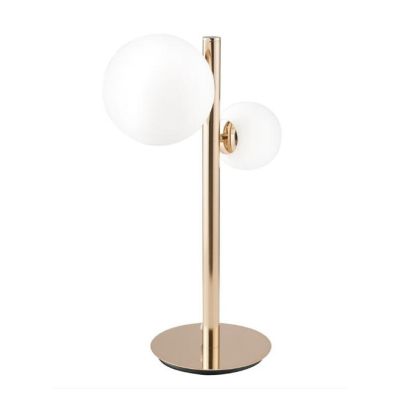LAMPADA DA TAVOLO 2 LUCI METALLO ORO SFERE IN VETRO BIANCO LAMPADINE ATTACCO G9 DESIGN MODERNO