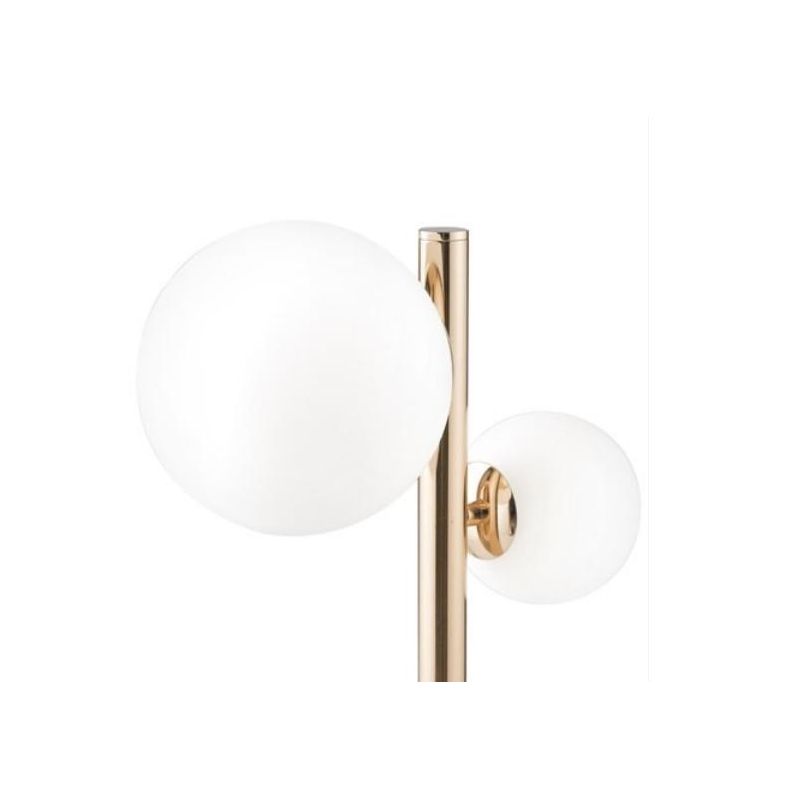LAMPADA DA TAVOLO 2 LUCI METALLO ORO SFERE IN VETRO BIANCO LAMPADINE ATTACCO G9 DESIGN MODERNO