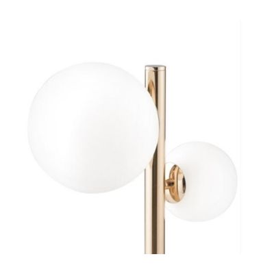 LAMPADA DA TAVOLO 2 LUCI METALLO ORO SFERE IN VETRO BIANCO LAMPADINE ATTACCO G9 DESIGN MODERNO