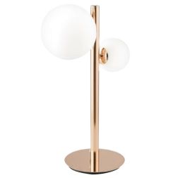 LAMPADA DA TAVOLO 2 LUCI METALLO ORO SFERE IN VETRO BIANCO LAMPADINE ATTACCO G9 DESIGN MODERNO 2