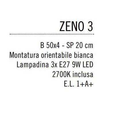 ZENO 3 FARETTO A TRE LUCI ORIENTABILI NEL COLORE BIANCO CON PORTALAMPADE ATTACCO E27 Illuminando - Cristalensi Shop Online