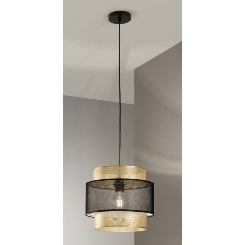 LOUNGE SOSPENSIONE MODERNA IN METALLO NERO/ORO IN 2 MISURE LAMPADINA ATTACCO E27