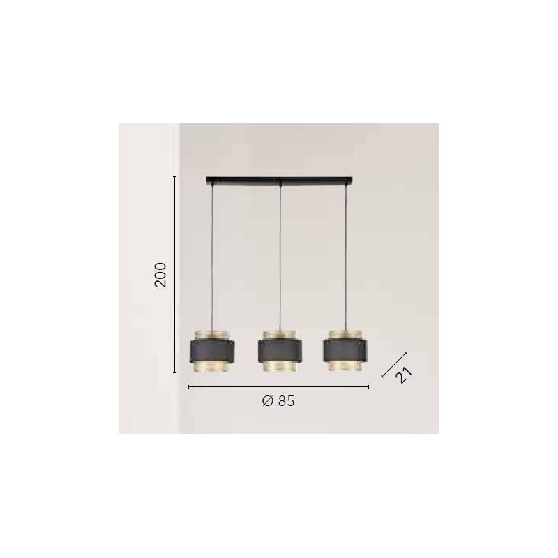 SOSPENSIONE LINEARE A 3 LUCI IN METALLO NERO/ORO LAMPADINE ATTACCO E27 DESIGN MODERNO