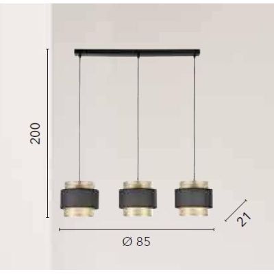 SOSPENSIONE LINEARE A 3 LUCI IN METALLO NERO/ORO LAMPADINE ATTACCO E27 DESIGN MODERNO