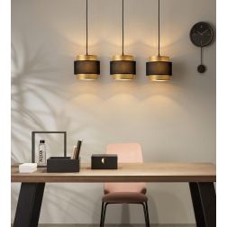 SOSPENSIONE LINEARE A 3 LUCI IN METALLO NERO/ORO LAMPADINE ATTACCO E27 DESIGN MODERNO 2