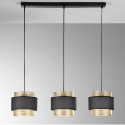 SOSPENSIONE LINEARE A 3 LUCI IN METALLO NERO/ORO LAMPADINE ATTACCO E27 DESIGN MODERNO