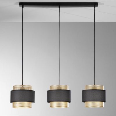 SOSPENSIONE LINEARE A 3 LUCI IN METALLO NERO/ORO LAMPADINE ATTACCO E27 DESIGN MODERNO
