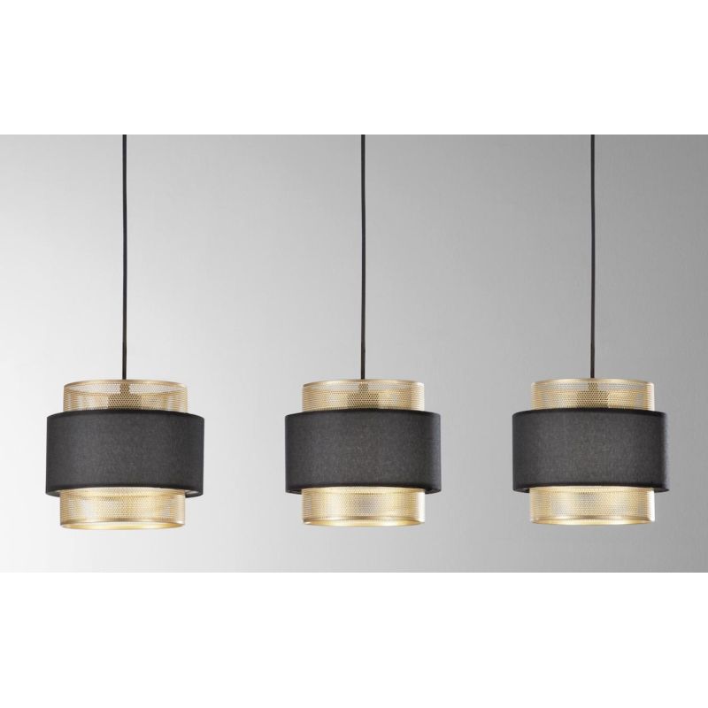 SOSPENSIONE LINEARE A 3 LUCI IN METALLO NERO/ORO LAMPADINE ATTACCO E27 DESIGN MODERNO