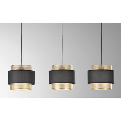 SOSPENSIONE LINEARE A 3 LUCI IN METALLO NERO/ORO LAMPADINE ATTACCO E27 DESIGN MODERNO