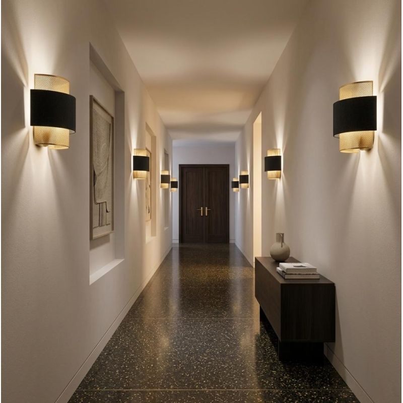 LAMPADA DA PARETE IN METALLO NERO/ORO CON LAMPADINA ATTACCO E27 DESIGN MODERNO