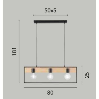 NEVADA SOSPENSIONE 3 LUCI IN METALLO NERO CON INSERTI IN LEGNO LAMPADINE ATTACCO E27 STILE VINTAGE