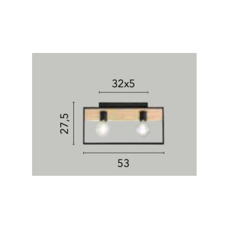 PLAFONIERA 2 LUCI IN METALLO NERO CON INSERTI IN LEGNO LAMPADINE ATTACCO E27 STILE VINTAGE
