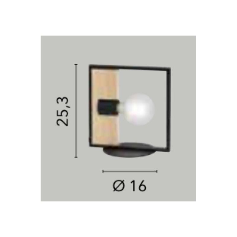 LAMPADA DA TAVOLO QUADRATA IN METALLO NERO CON INSERTO IN LEGNO LAMPADINA ATTACCO E27 STILE VINTAGE