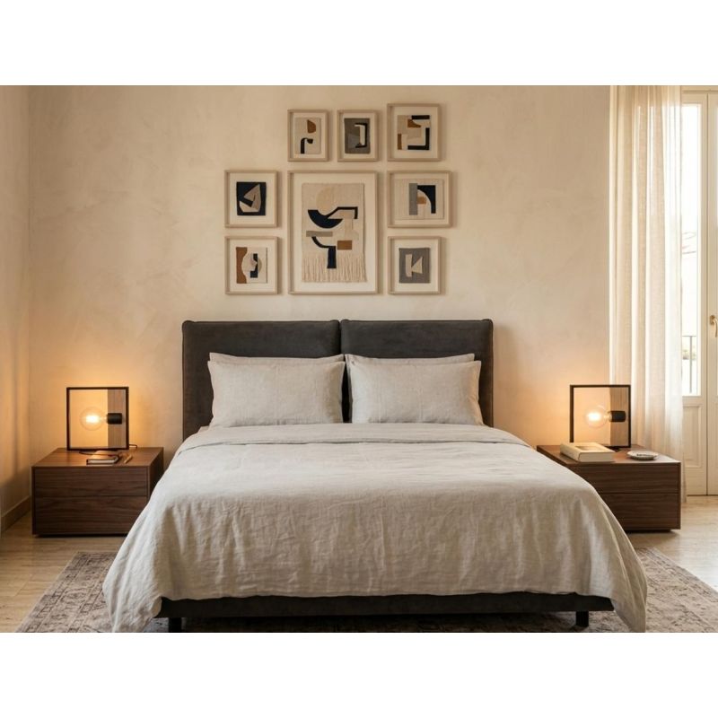 LAMPADA DA TAVOLO QUADRATA IN METALLO NERO CON INSERTO IN LEGNO LAMPADINA ATTACCO E27 STILE VINTAGE