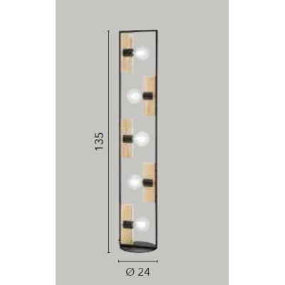 PIANTANA 5 LUCI RETTANGOLARE IN METALLO NERO CON INSERTI IN LEGNO LAMPADINE ATTACCO E27 STILE VINTAGE