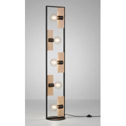 PIANTANA 5 LUCI RETTANGOLARE IN METALLO NERO CON INSERTI IN LEGNO LAMPADINE ATTACCO E27 STILE VINTAGE