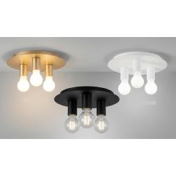 PLAFONIERA 3 LUCI ROTONDA D30 CM IN METALLO BIANCO, NERO, ORO CON LAMPADINE A VISTA ATTACCO E27