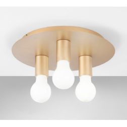 PLAFONIERA 3 LUCI ROTONDA D30 CM IN METALLO BIANCO, NERO, ORO CON LAMPADINE A VISTA ATTACCO E27 2