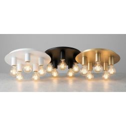 PLAFONIERA 5 LUCI ROTONDA D35 CM IN METALLO BIANCO, NERO, ORO CON LAMPADINE A VISTA ATTACCO E27