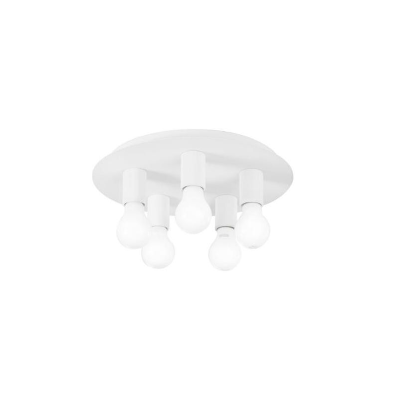PLAFONIERA 5 LUCI ROTONDA D35 CM IN METALLO BIANCO, NERO, ORO CON LAMPADINE A VISTA ATTACCO E27
