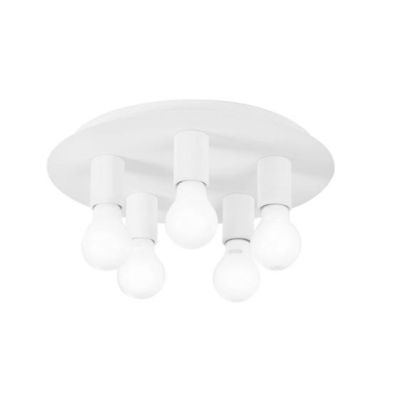 PLAFONIERA 5 LUCI ROTONDA D35 CM IN METALLO BIANCO, NERO, ORO CON LAMPADINE A VISTA ATTACCO E27