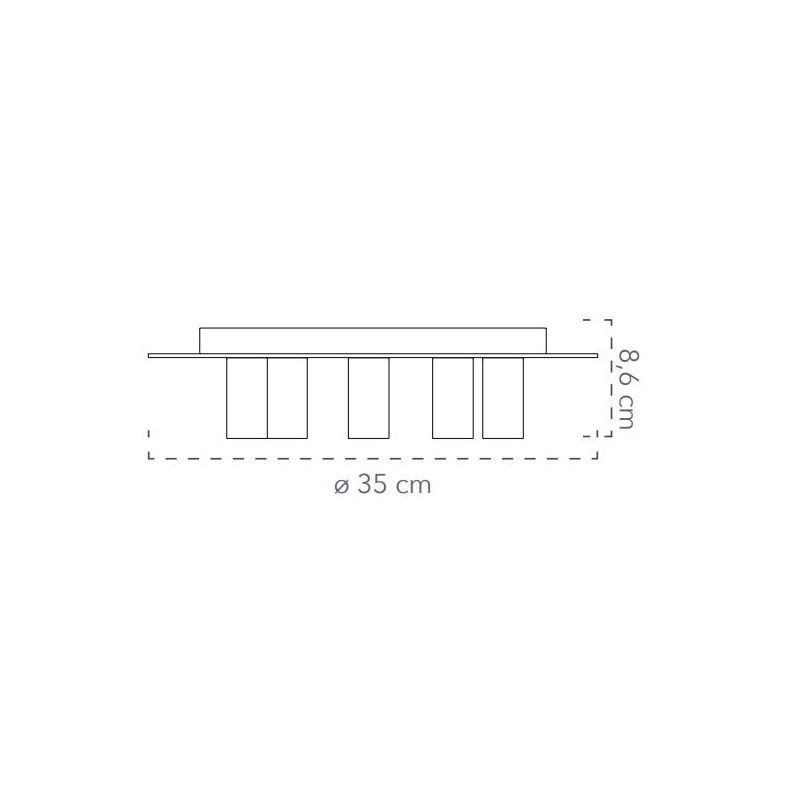 PLAFONIERA 5 LUCI ROTONDA D35 CM IN METALLO BIANCO, NERO, ORO CON LAMPADINE A VISTA ATTACCO E27