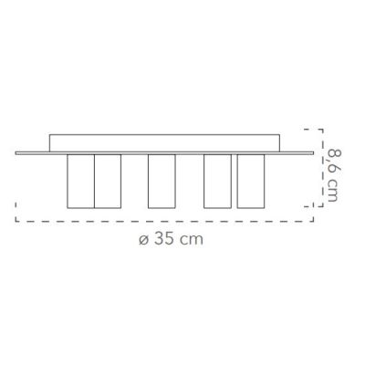 PLAFONIERA 5 LUCI ROTONDA D35 CM IN METALLO BIANCO, NERO, ORO CON LAMPADINE A VISTA ATTACCO E27