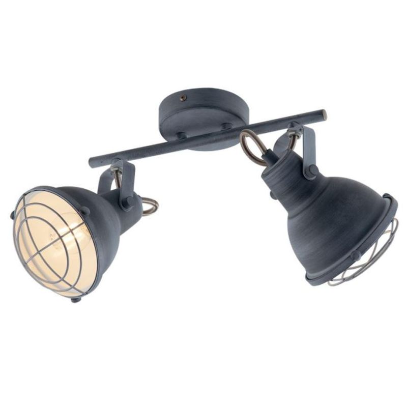 FARETTO SPOT 2 LUCI ORIENTABILI IN METALLO GRIGIO PIETRA STILE VINTAGE LAMPADINE ATTACCO E14
