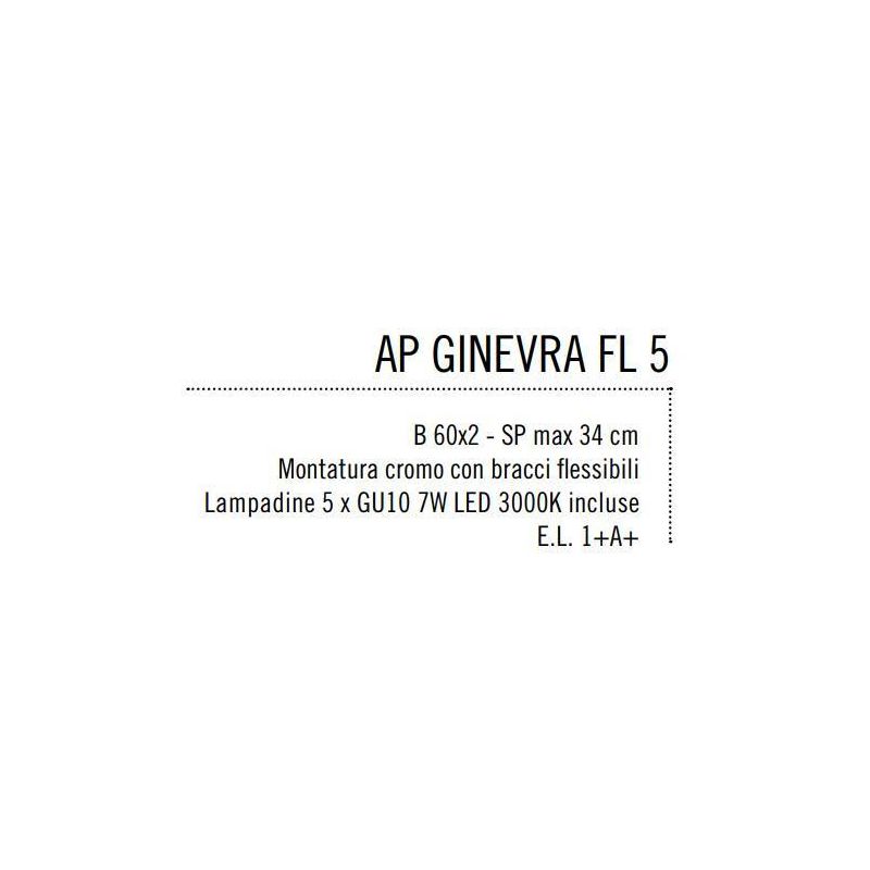 GINEVRA FLEX LAMPADA DA PARETE 5 LUCI METALLO CROMO BRACCI FLESSIBILE CON LAMPADINE LED INCLUSE Illuminando - Cristalensi Shop O