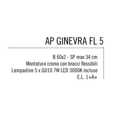 GINEVRA FLEX LAMPADA DA PARETE 5 LUCI METALLO CROMO BRACCI FLESSIBILE CON LAMPADINE LED INCLUSE Illuminando - Cristalensi Shop O