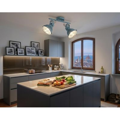 FARETTO SPOT 2 LUCI ORIENTABILI IN METALLO GRIGIO PIETRA STILE VINTAGE LAMPADINE ATTACCO E14