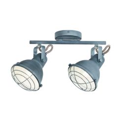 FARETTO SPOT 2 LUCI ORIENTABILI IN METALLO GRIGIO PIETRA STILE VINTAGE LAMPADINE ATTACCO E14