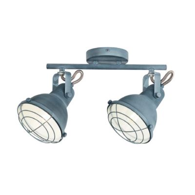 FARETTO SPOT 2 LUCI ORIENTABILI IN METALLO GRIGIO PIETRA STILE VINTAGE LAMPADINE ATTACCO E14