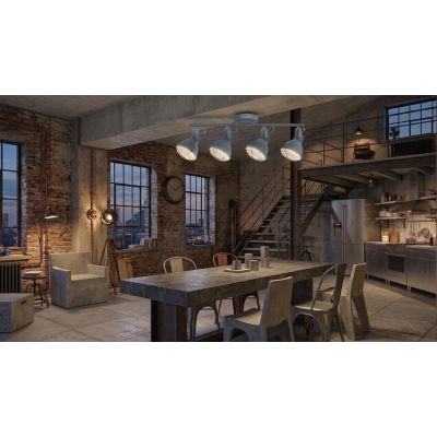 PLAFONIERA CON 4 SPOT ORIENTABILI IN METALLO GRIGIO PIETRA STILE VINTAGE LAMPADINE ATTACCO E14