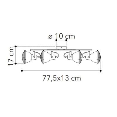 PLAFONIERA CON 4 SPOT ORIENTABILI IN METALLO GRIGIO PIETRA STILE VINTAGE LAMPADINE ATTACCO E14