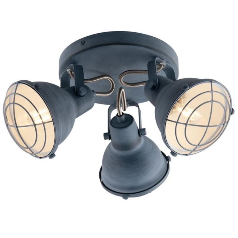 PLAFONIERA ROTONDA CON 3 SPOT ORIENTABILI IN METALLO GRIGIO PIETRA STILE VINTAGE LAMPADINE ATTACCO E14