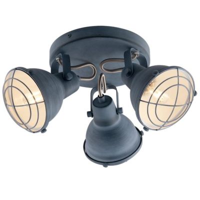 PLAFONIERA ROTONDA CON 3 SPOT ORIENTABILI IN METALLO GRIGIO PIETRA STILE VINTAGE LAMPADINE ATTACCO E14