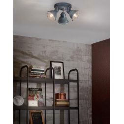 PLAFONIERA ROTONDA CON 3 SPOT ORIENTABILI IN METALLO GRIGIO PIETRA STILE VINTAGE LAMPADINE ATTACCO E14 2