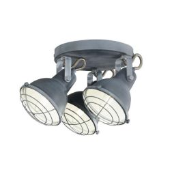 PLAFONIERA ROTONDA CON 3 SPOT ORIENTABILI IN METALLO GRIGIO PIETRA STILE VINTAGE LAMPADINE ATTACCO E14
