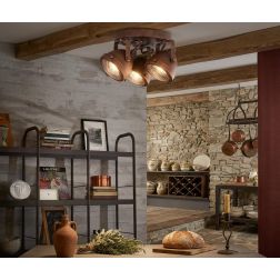 HABANA PLAFONIERA ROTONDA 3 SPOT ORIENTABILI IN METALLO RUGGINE STILE VINTAGE LAMPADINE ATTACCO GU10 2